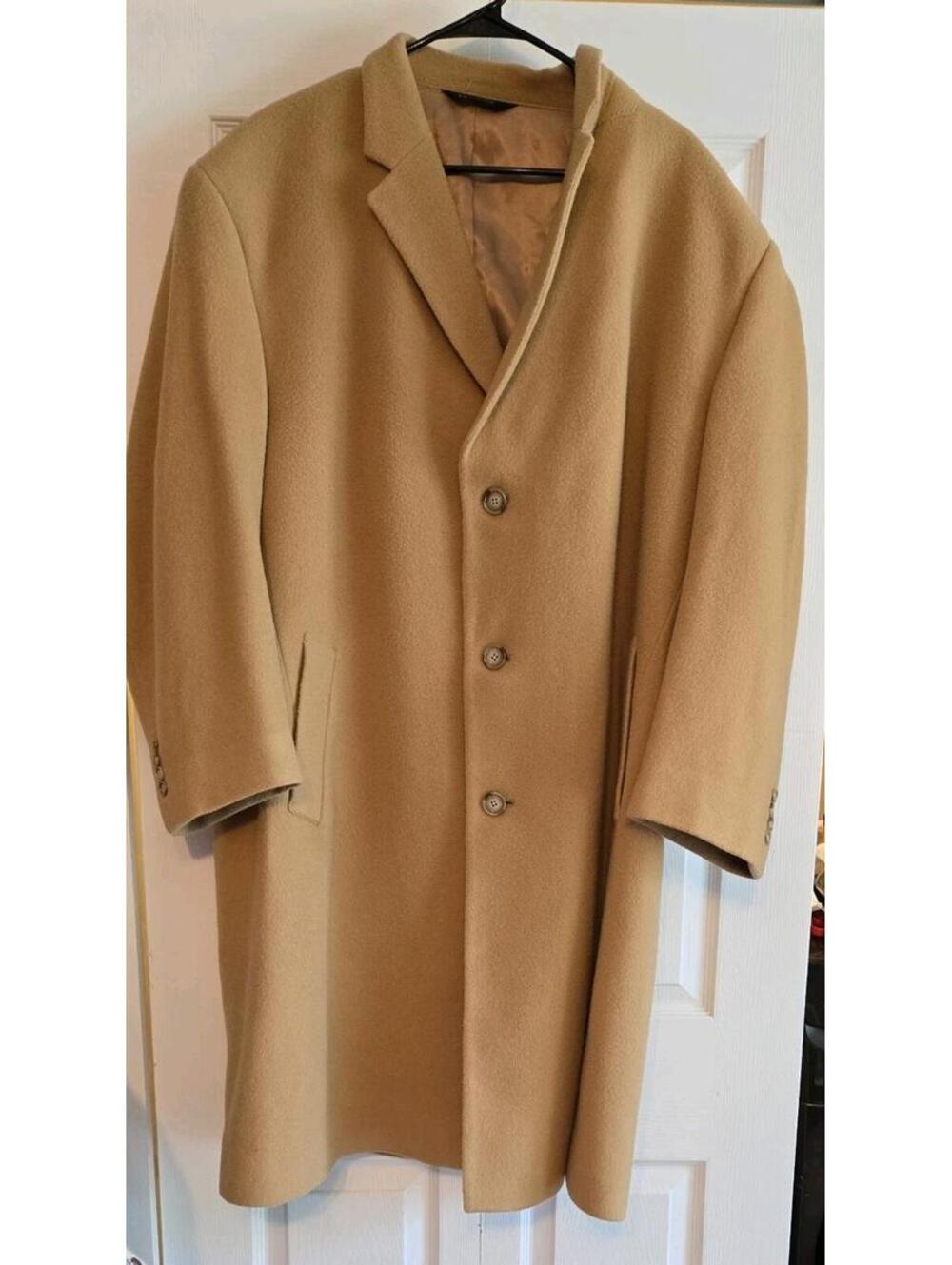 Jos A Banks 100% Wool Tan/camel Trench Coat 46R Mens